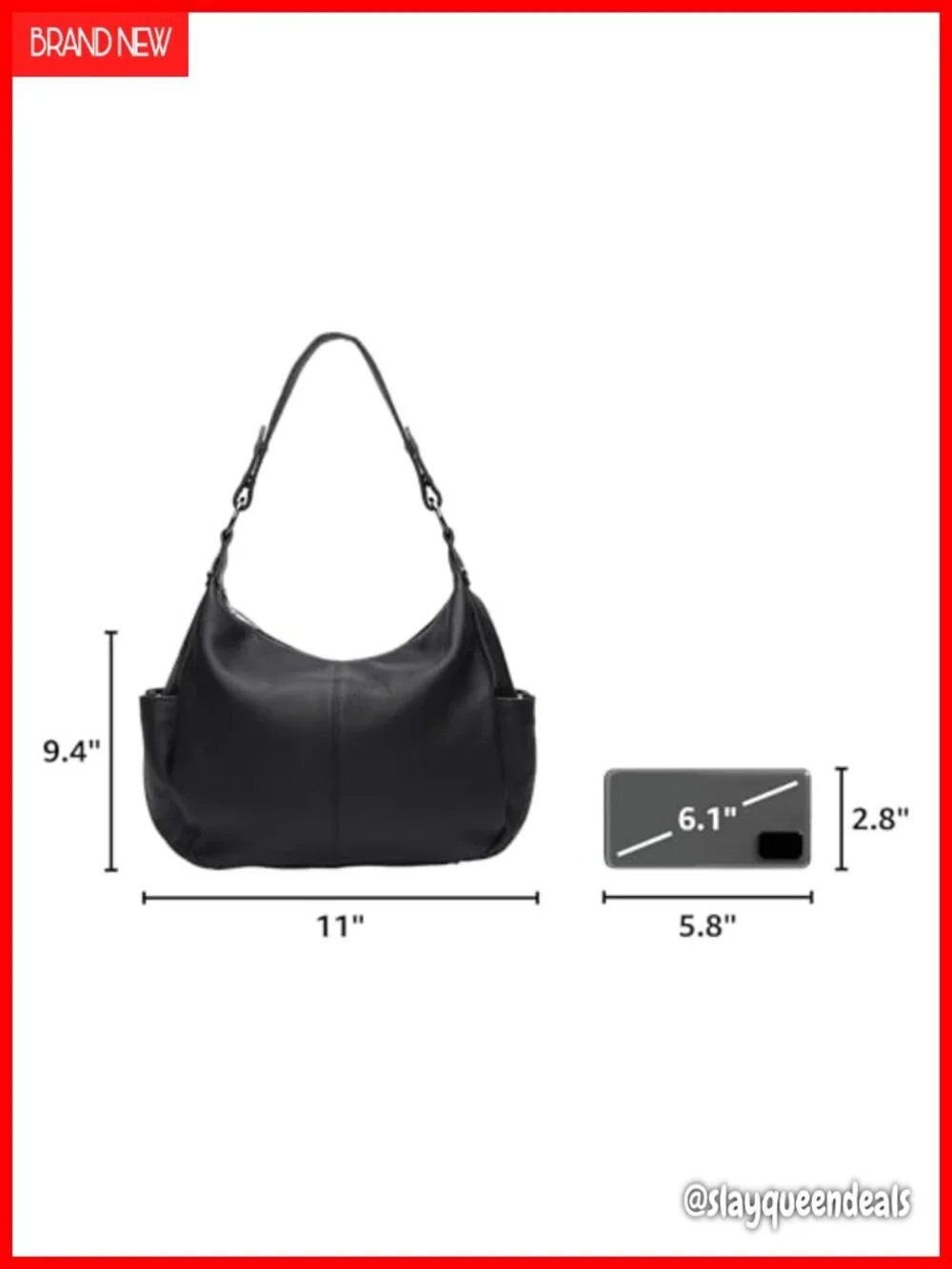 Genuine Leather Hobo Shoulder Bag with Adjustable Strap
